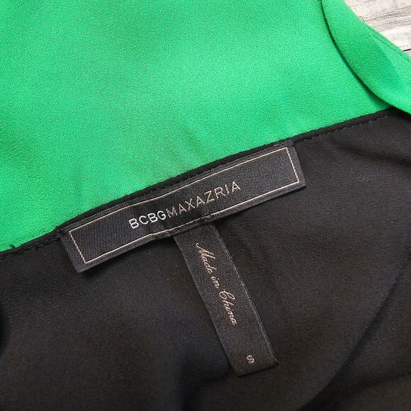 BCBGMaxazria Black Green Blouse Tank Womens Small Asymmetrical Racerback Flowy - Picture 4 of 6